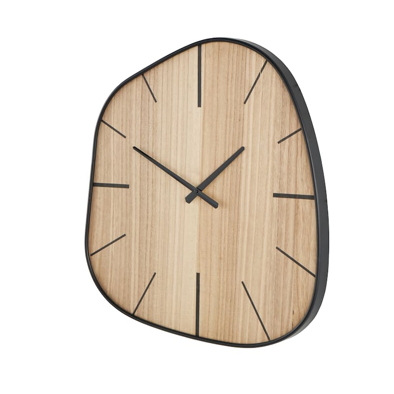 Wooden Wavy Decorative Wall Clock with Black Hands and Markers - Brown - Roche River Decor