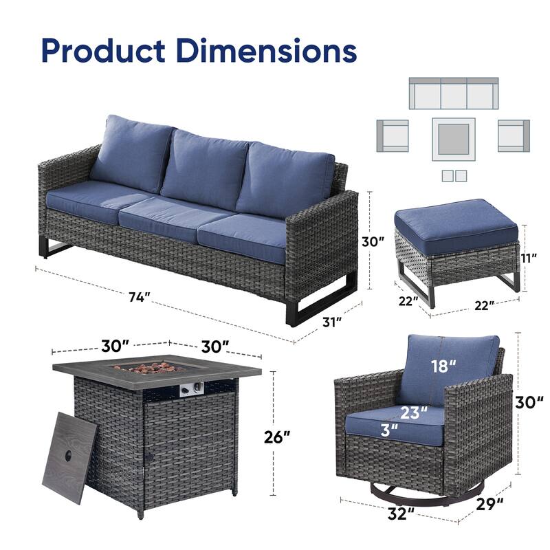 Pati Sofa with Fire Pit Table and Swivel Chairs