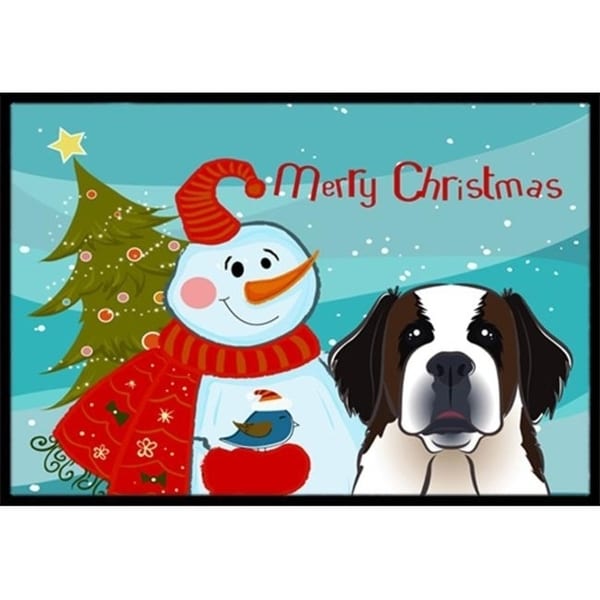 Carolines Treasures BB1866JMAT Snowman With Saint Bernard Indoor & Outdoor Mat 24 x 36 in.