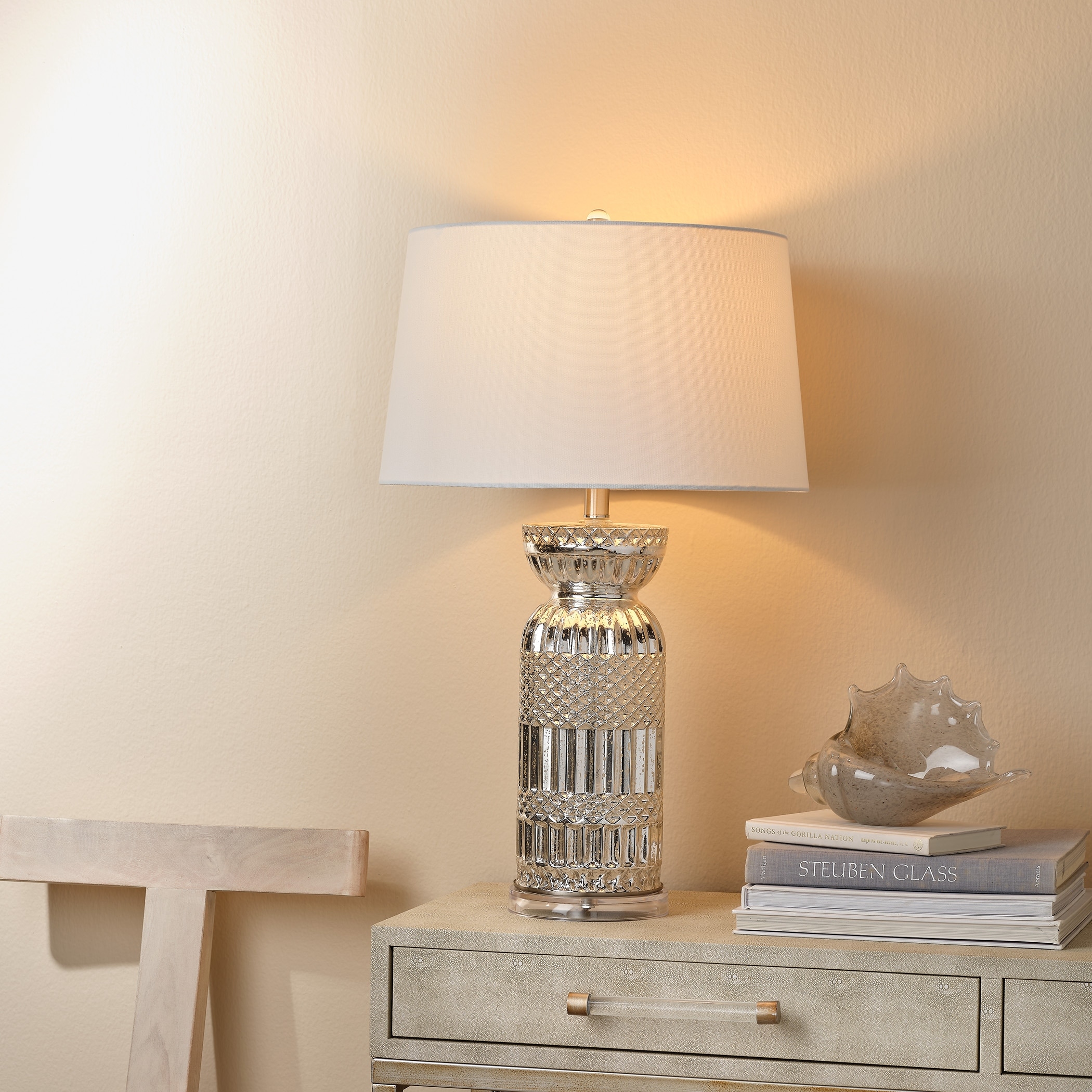 Alden Decor Ollie Mercury Glass Table Lamp, Silver