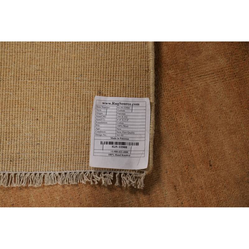 Modern Gabbeh Oriental Area Rug Contemporary Hand-Knotted Wool Carpet - 5'0" x 8'0"