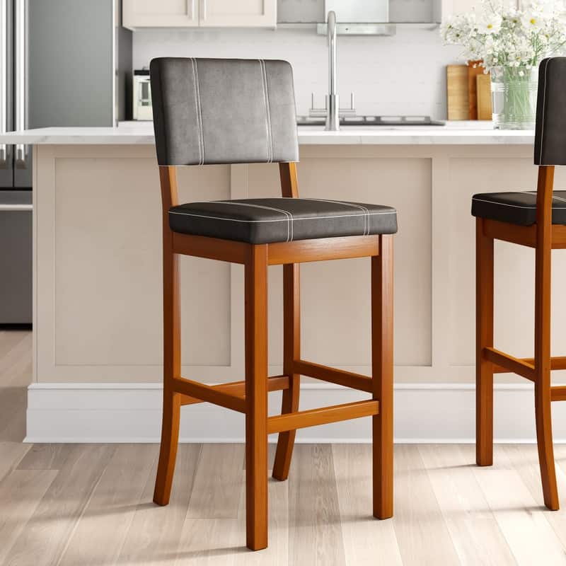 Linon Clover Dark Brown Faux Leather 30-inch Bar Stool
