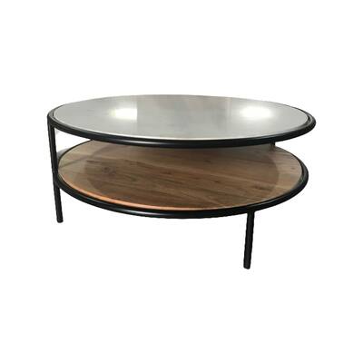 Sagebrook Home Wood/Marble, 31X14" Coffee Table, Brown/White, Round, 13.75"H, Solid Color - 33.5" x 33.5" x 13.75"