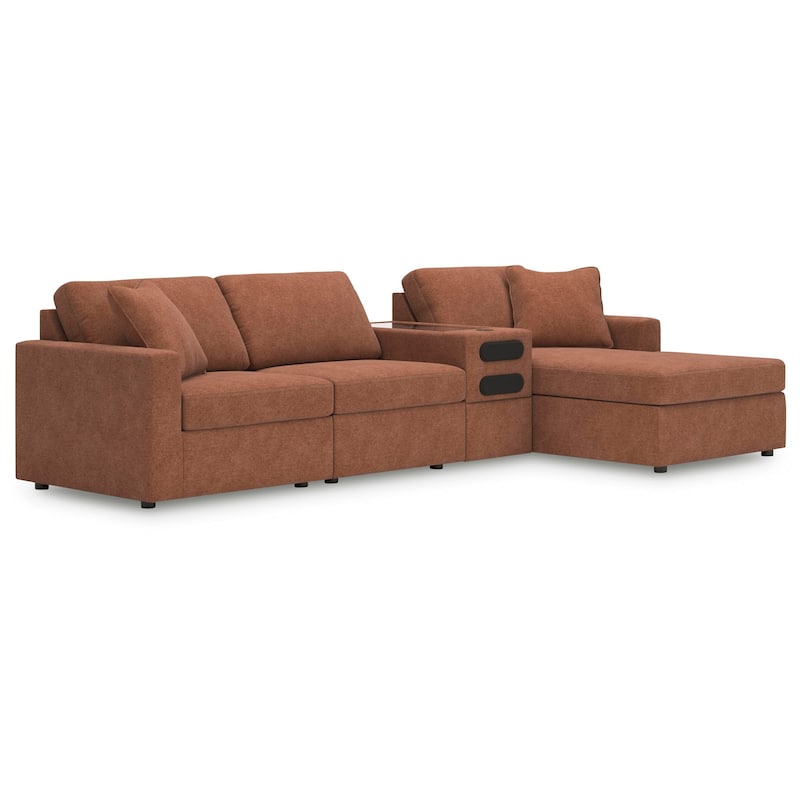 Signature Design by Ashley Modmax 4-Piece Sectional with Chaise and Audio Console - 126"W x 68"D x 36"H - Orange - Right Facing
