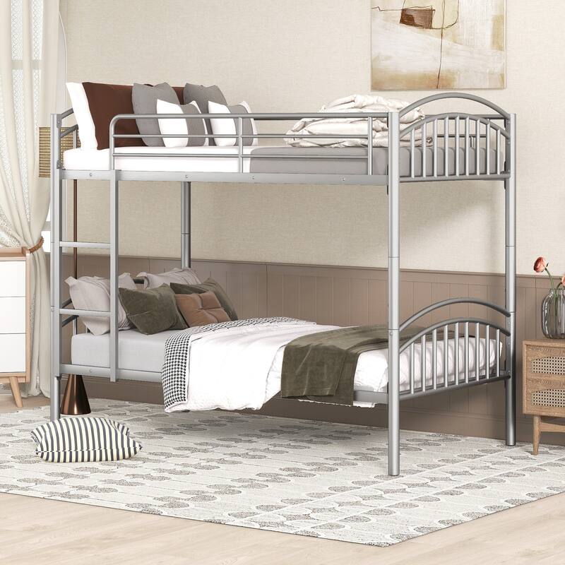 Twin Over Twin Steel Bunk Bed with Guardrails