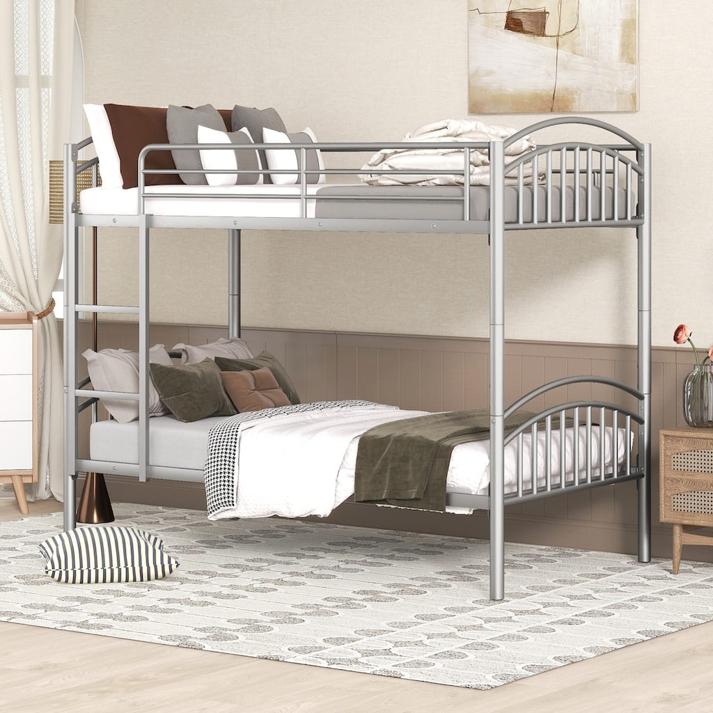 Versatile Twin Over Twin Metal Bunk Bed, Easily Converts into Two Separate Beds, with Durable Steel Construction.