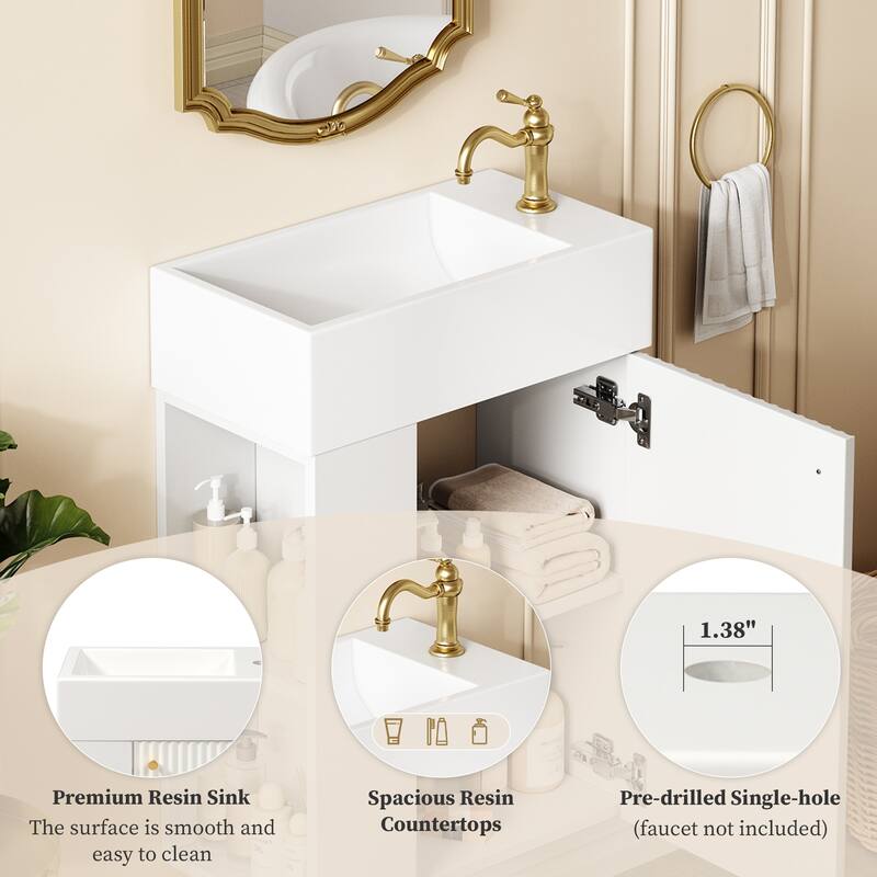 Floating Bathroom Vanity with Sink, Small Wall Mounted Bathroom Vanities, Bathroom Cabinet with Open Shelf & Soft-Close Doors
