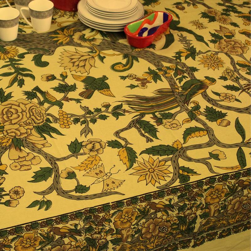 Vibrant Cotton Floral Tree Of Life Tablecloth Collection