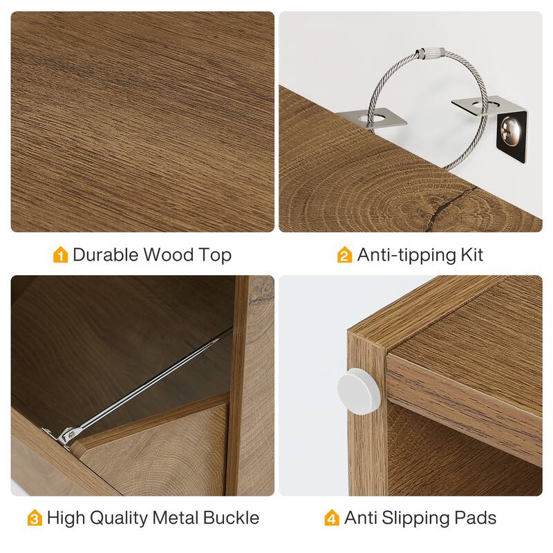 13 Gallon Wooden Fluted Tilt-Out Trash Can Cabinet with Drawer, Hidden Garbage Bin Waste Storage Unit for Kitchen Living Room