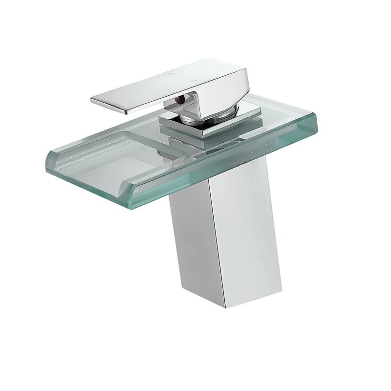Single Handle Waterfall Bathroom Faucet with LED Light Bathroom Sink Basin Faucets - Polished Chrome