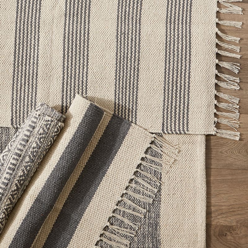 DII Stone Dobby Stripe Hand-Loomed Rug 2ft 6inx6 Ft - 36.0 In. L X 24.0 In. W X 0.2 In. H