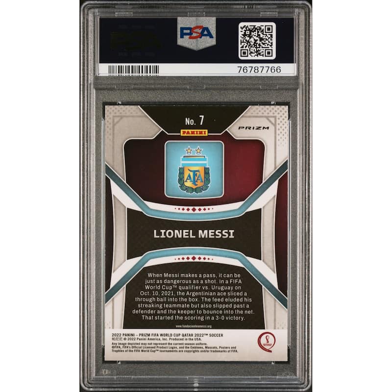 Lionel Messi 2022 Panini Silver Prizm World Cup Qatar Soccer Card #7 Graded PSA 9 - 8' x 11'