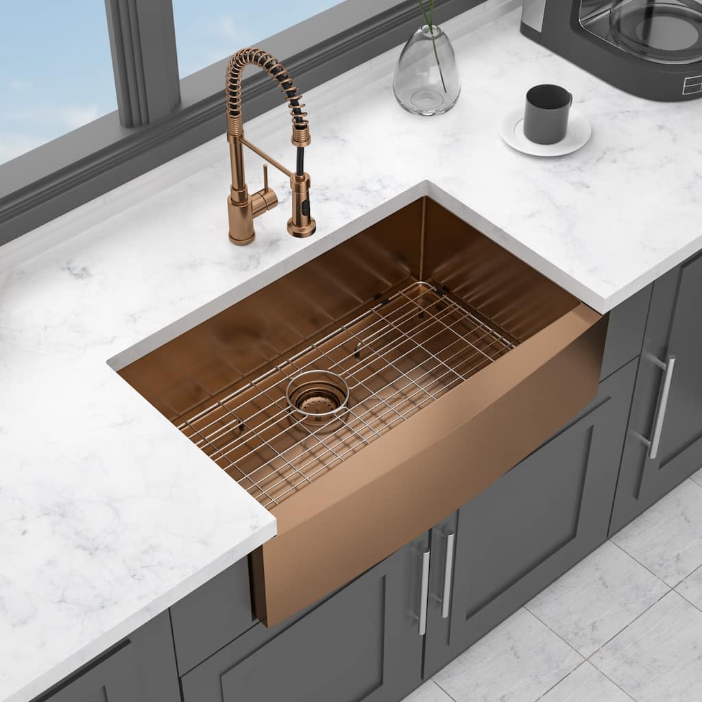 30 Rose Gold Farmhouse Sink - 30x21x10 Inch Kitchen Sink Stainless Steel 16 gauge Apron Front Kitchen Sink