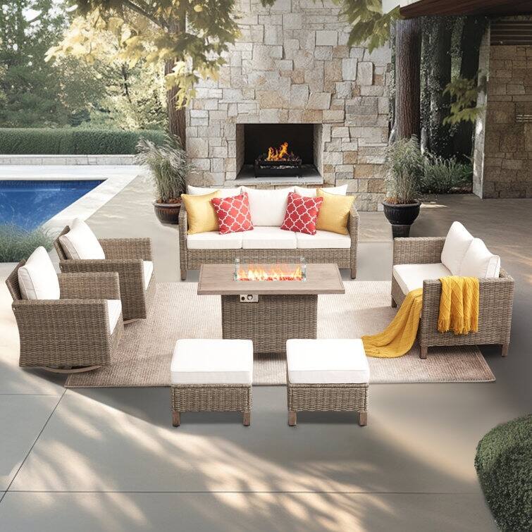 9 - Person Outdoor Wicker Patio Conversation Furniture Set With Swivel Chairs