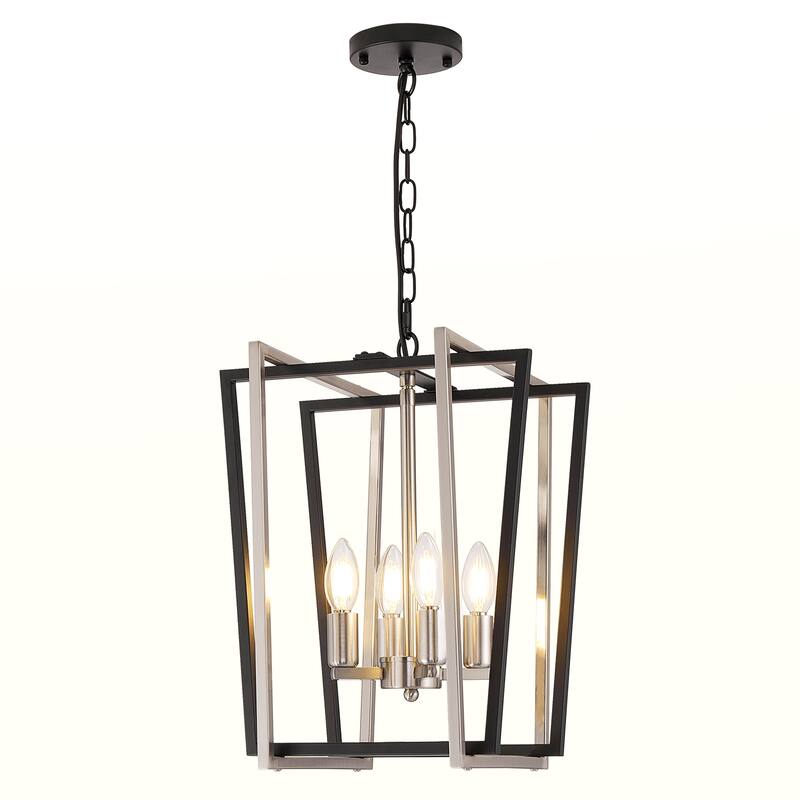 12-Inch Modern Chandelier, 4 Light Lantern Chandeliers Geometric Square Dining Room Lighting Fixtures for Kitchen Islands - N/A