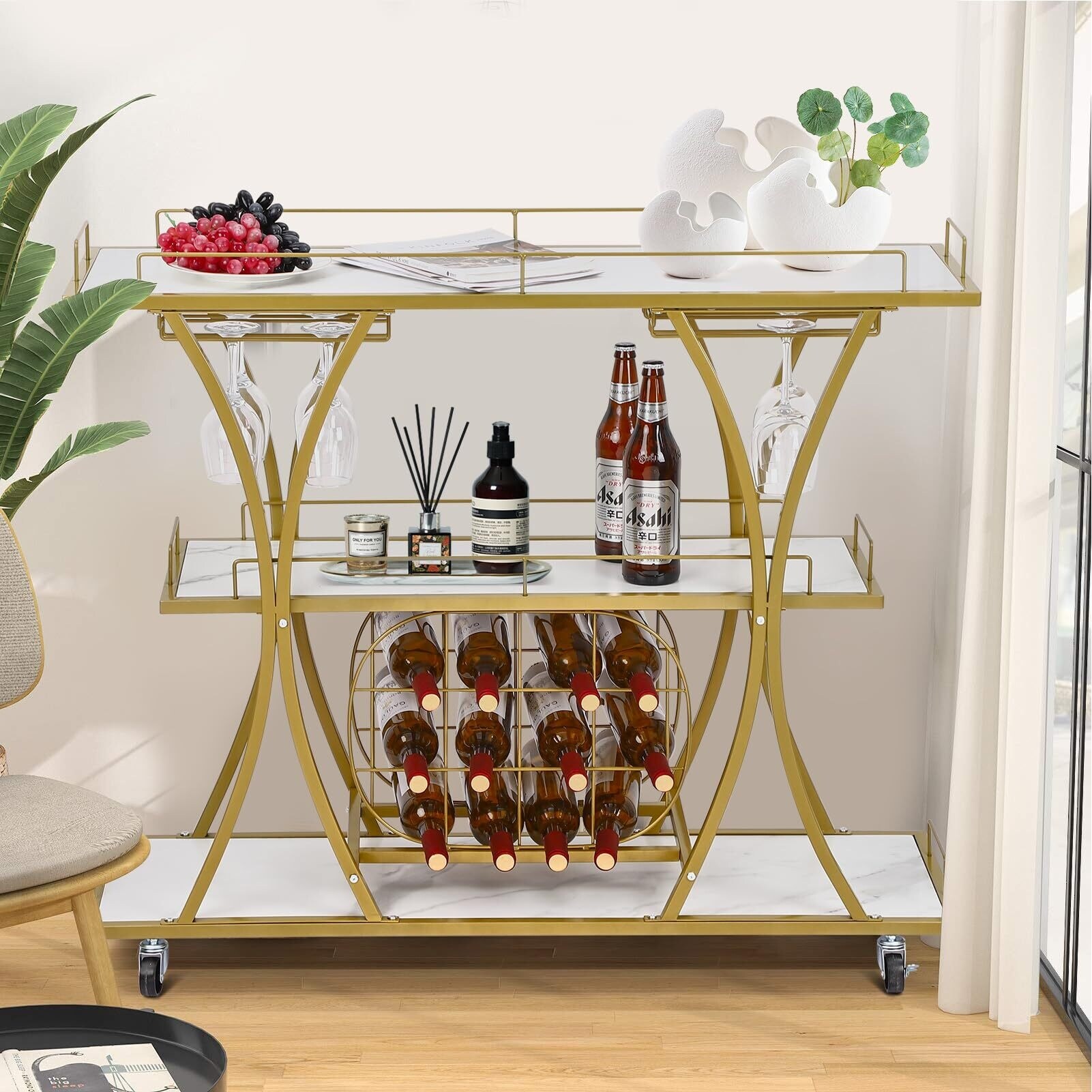 Wine Glass Holder Gold Wine Rack Table Gold Tone Metal Tabletop Wine Glass  Storage Rack, Scroll-
