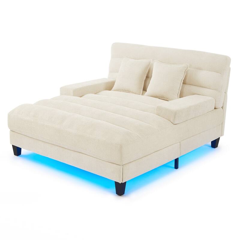 Modern Chaise Lounge Sofa 57.1" Sofa Bed Upholstered Lounge Sofa Chair with Adjustable Backrest and LED Light Strip