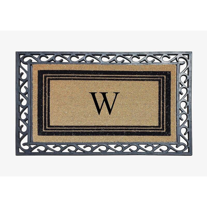 A1HC Natural Coir & Rubber Monogrammed Entrance Door Mats, Non-Slip, Flock Doormat, Thin-Profile Indoor Outdoor Doormat 24"x36" - W