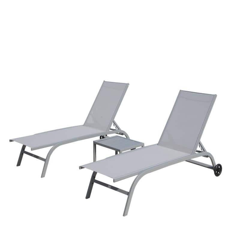 Outdoor Chaise Lounge Set (3 Piece),5 Position Adjustable Pool Chairs with Wheels for Patio, Beach
