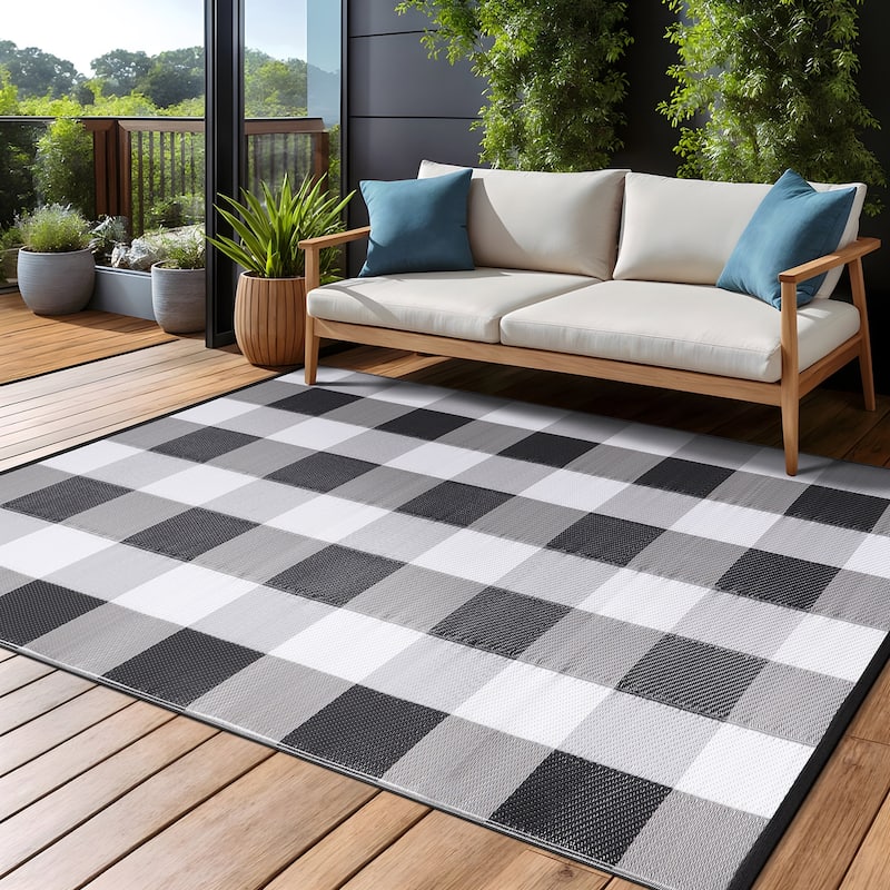Beverly Rug Buffalo Plaid Outdoor Rug Waterproof for Patio, RV Camping