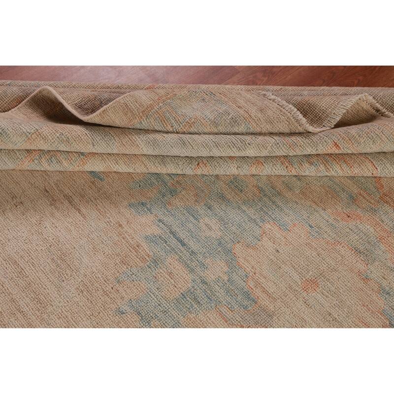 Hand Knotted Oriental 100% Wool Carpet Transitional All-Over Peach Oushak Area Rug - 12' 2'' X 9' 5''
