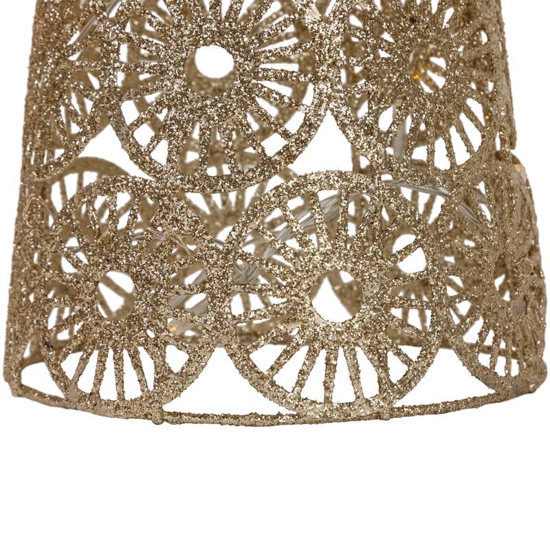 23.5" LED B/O Gold Glittered Wire Sunburst Cone Tree white Lights