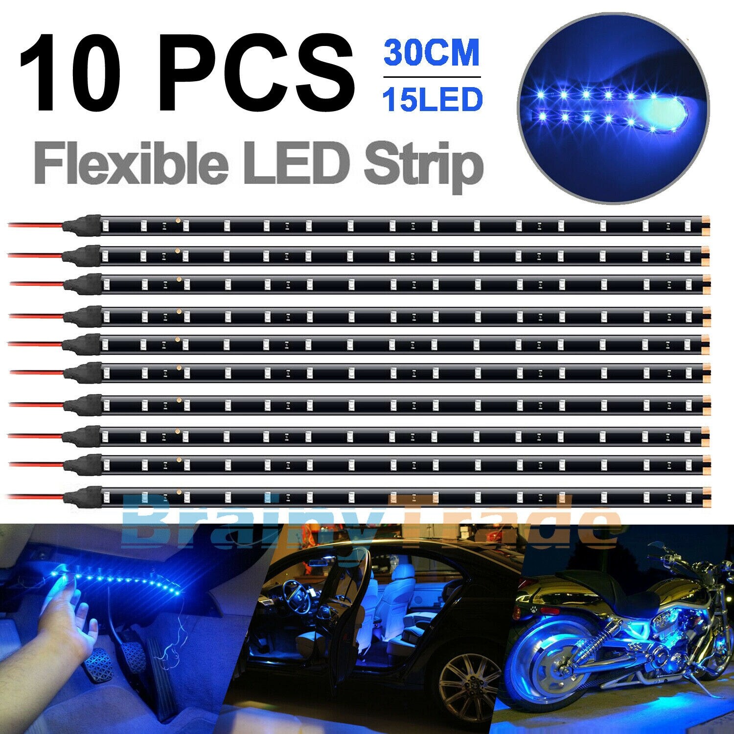 Details about   4x 12" 1FT 15 Flexible LED Strip Light Waterproof For Car Truck Boat 12V Green