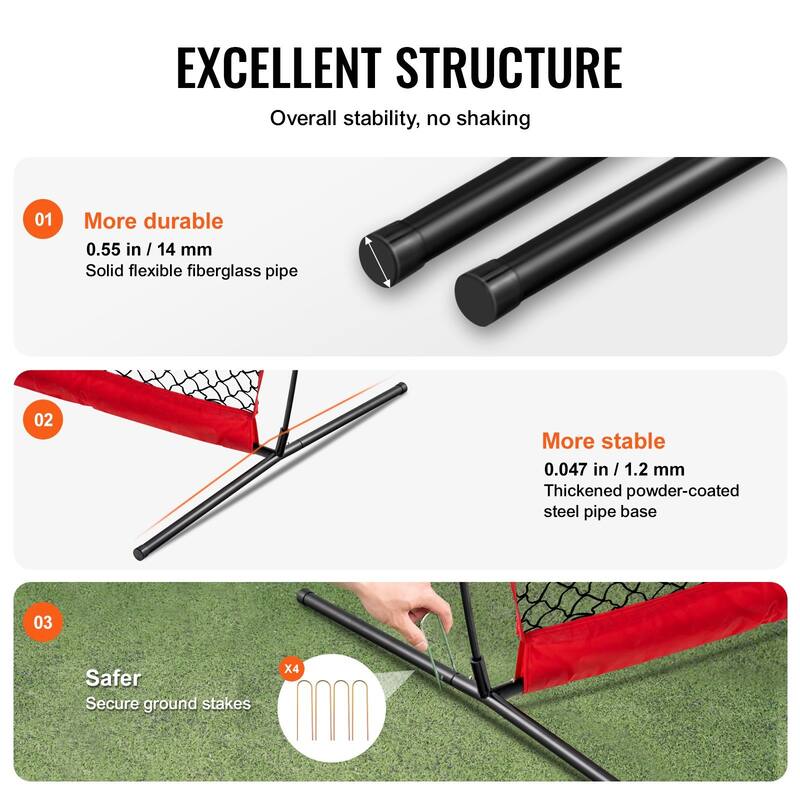 20 x 10 Feet Portable Ball Sports Barrier Protecting Netting with Carry Bag and Steel Pipe Base