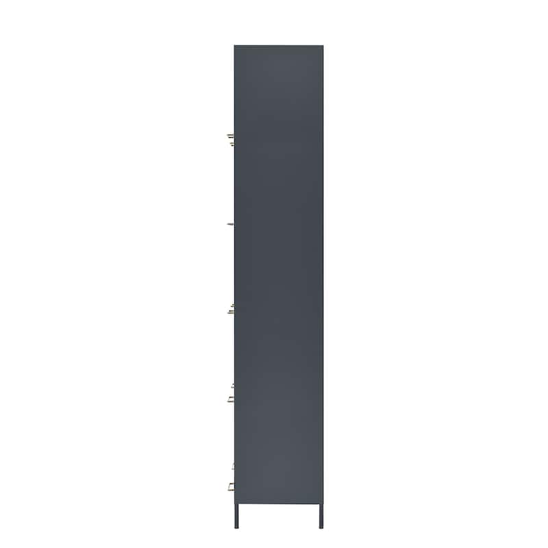78.75'' Tall Iron Display Cabinet with Glass Doors, 5-Tier Steel Barister Bookcase with LED Lights for Collectibles