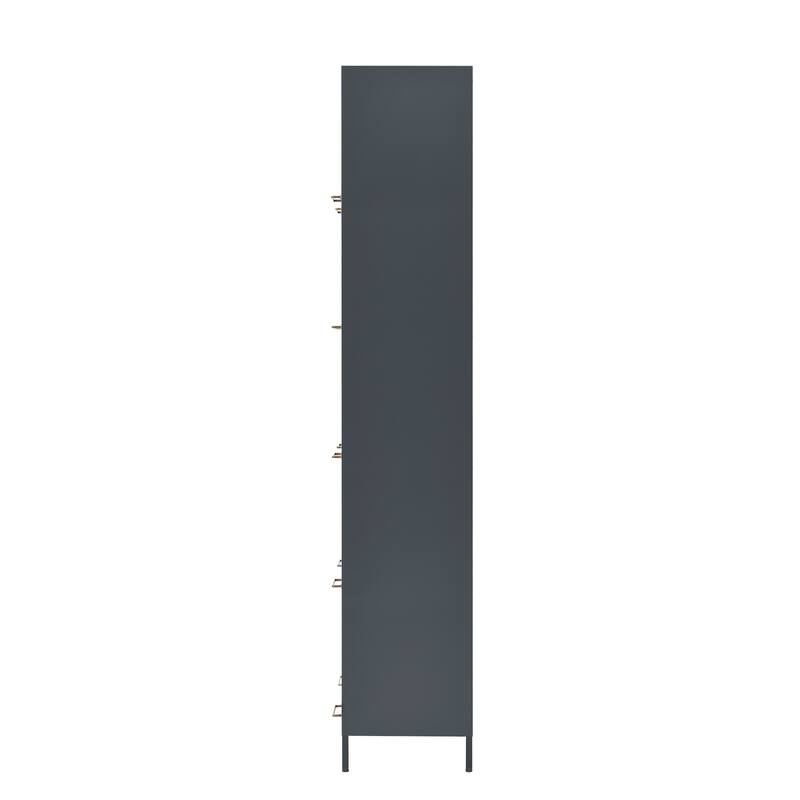 Display Cabinet with The Flip-Up Glass Doors, 5-Tier Steel Bookcase with LED Lights for Collectibles, 78.75'' Curio Cabinet