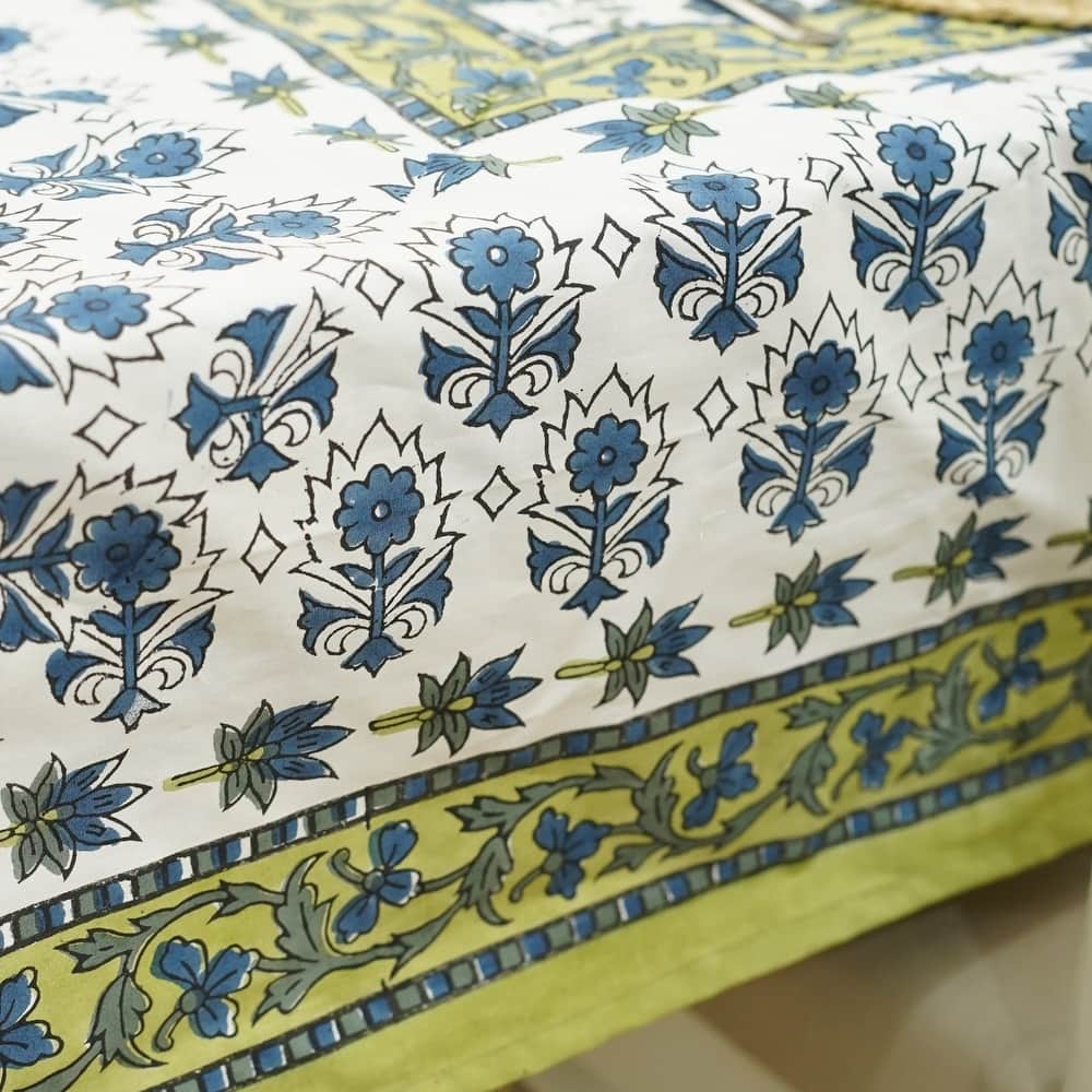 Fabdivine Handmade Block Print Cotton Table Cover Farmhouse Dining Kitchen Decor Gift