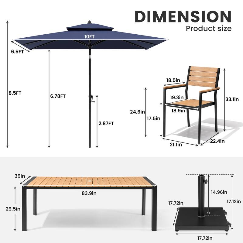 9/11-Piece Patio Dining Set Aluminum Dining Table and Chairs w/10 ft Market Umbrella and Base with Wheels