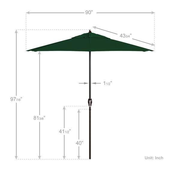 dimension image slide 13 of 14, California Umbrella 7.5' Round Crank Lift Auto Tilt 8 Rib Aluminum Patio Umbrella, Bronze Finish, Olefin Royal Blue Fabric