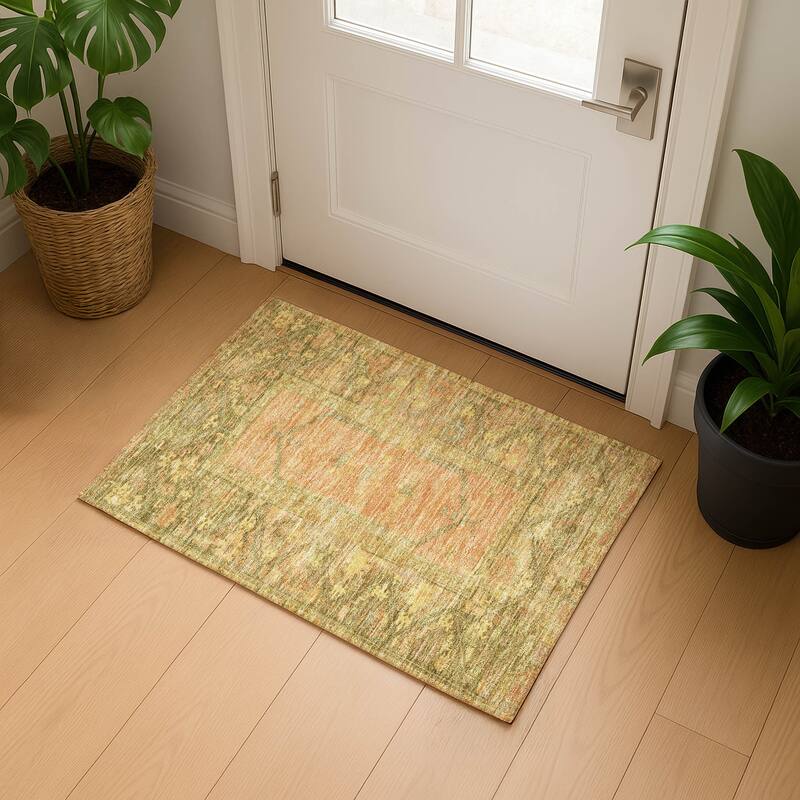 Premium Washable Super Soft Traditional Global Mayfield Rug - Coral - 1'8" x 2'6"