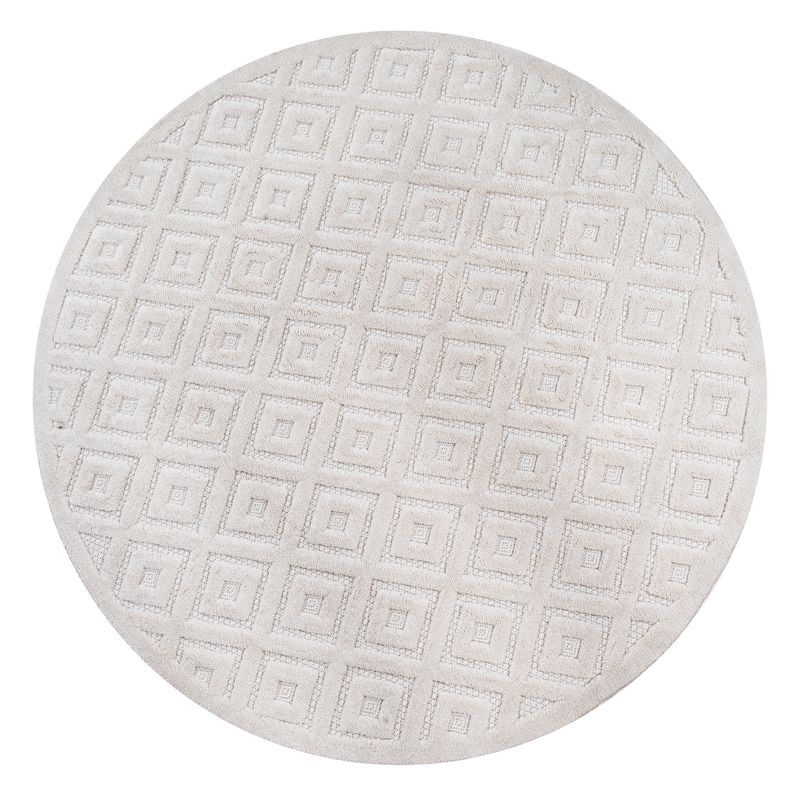 JONATHAN Y Ankara Neutral Diamond Trellis Indoor/Outdoor Area Rug - 5' Round - Ivory