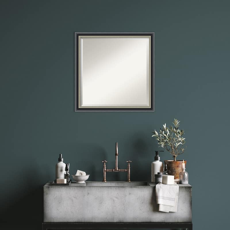Theo Black Silver Beveled Wood Framed Wall Mirror