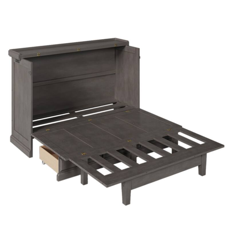 Solid Pine Murphy Bed with Charging Station and Large Storage Drawer