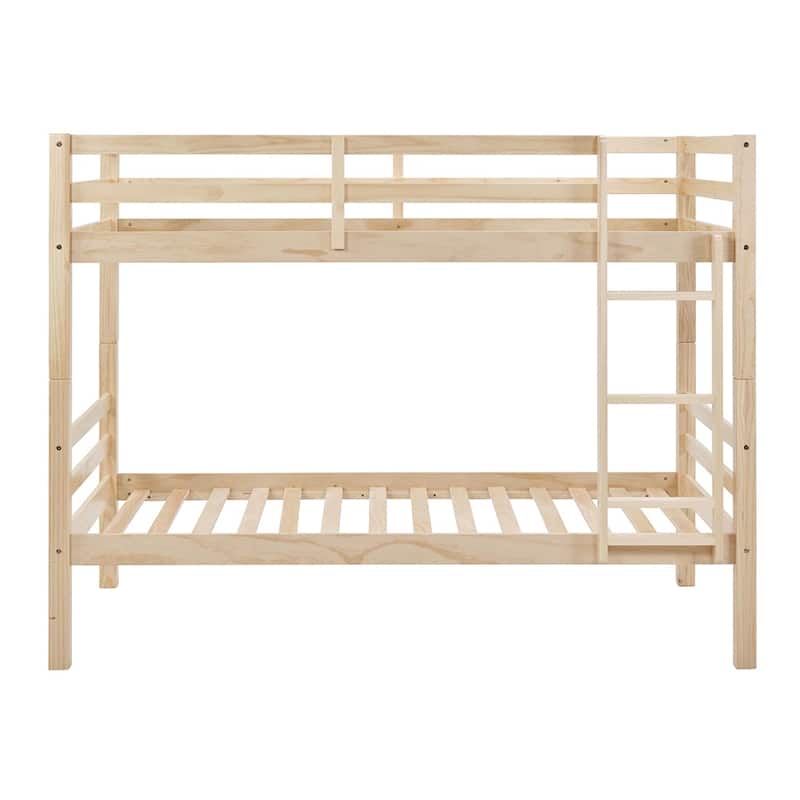 Twin over Twin Wooden Bunk Bed,High Guardrail,Ladder,Kids Teens,Dorm