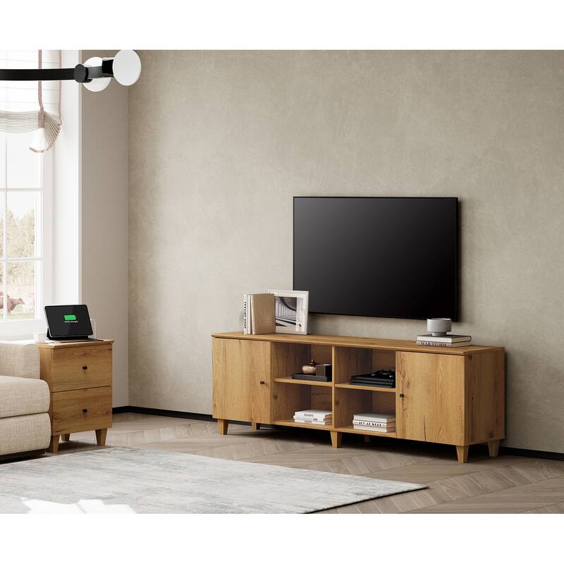 WAMPAT Wood TV Stand with Drawer & Charging Station for 100 Inches TVs
