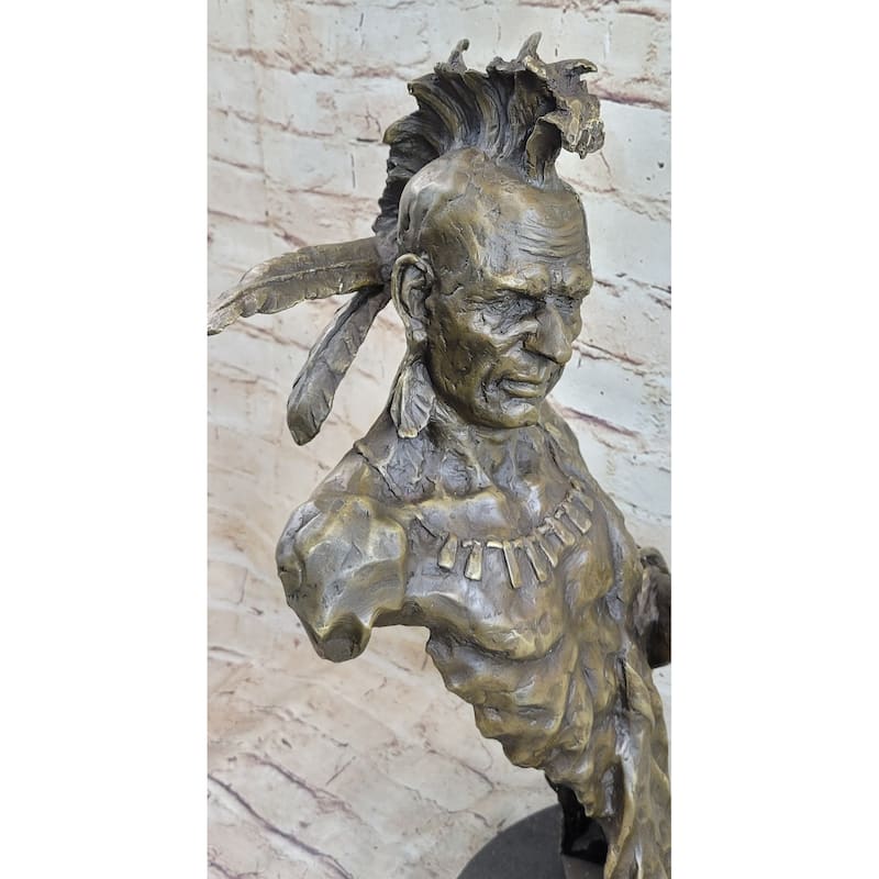 Handmade Native American Indian Warrior Bronze Sculpture Statue Figurine Art