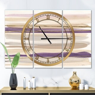 Designart 'Shape of Glam Purple I' Glam 3 Panels Oversized Wall CLock - 36 in. wide x 28 in. high - 3 panels