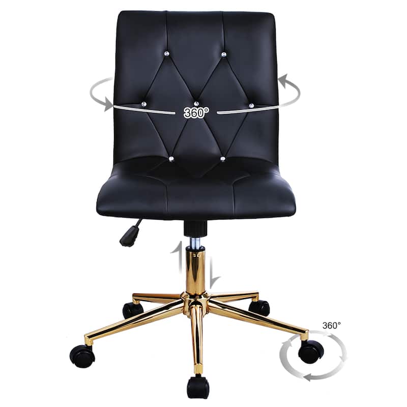 Diamond Tufted Armless Adjustable 17"-20" H Swivel Home Office Chair