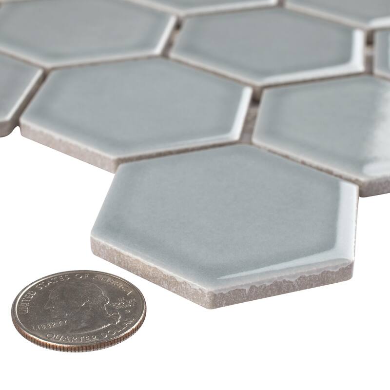 Merola Tile Tribeca 2" Hex Glossy Mist 11-1/8" x 12-5/8" Porcelain Mosaic Floor and Wall Tile