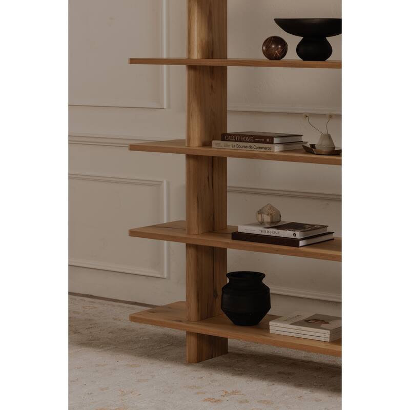 NADAAL STUDIOS Thalor Bookshelf, Large Dark Oak with Bullnose Vertical Supports, Rounded Edges Metal Detail, Dark Brown