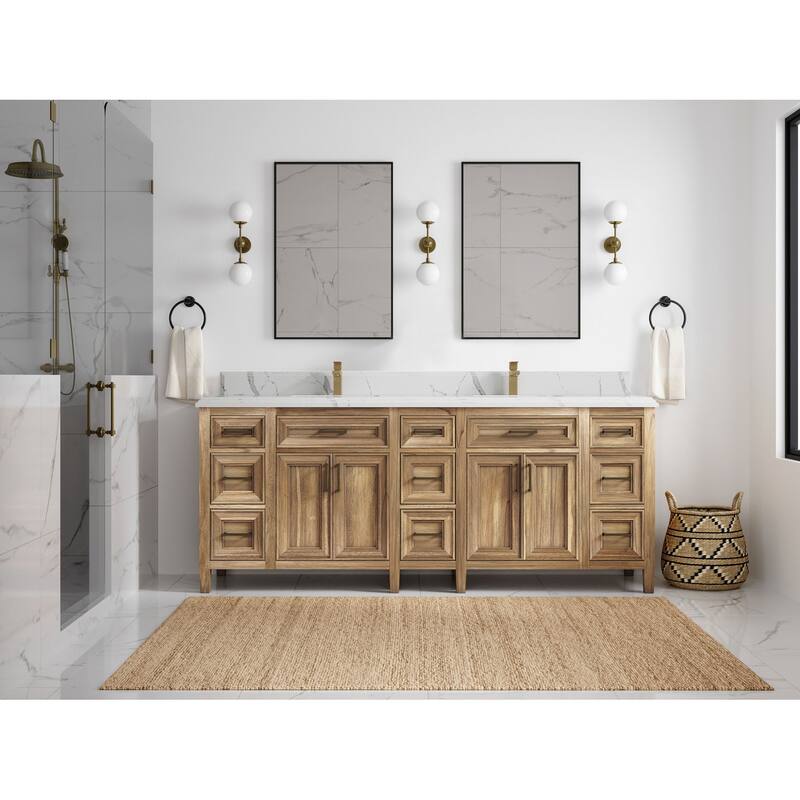 Willow Collections 84 in. W x 22 in. D Santa Monica Teak Double Sink Bathroom Vanity with Countertop