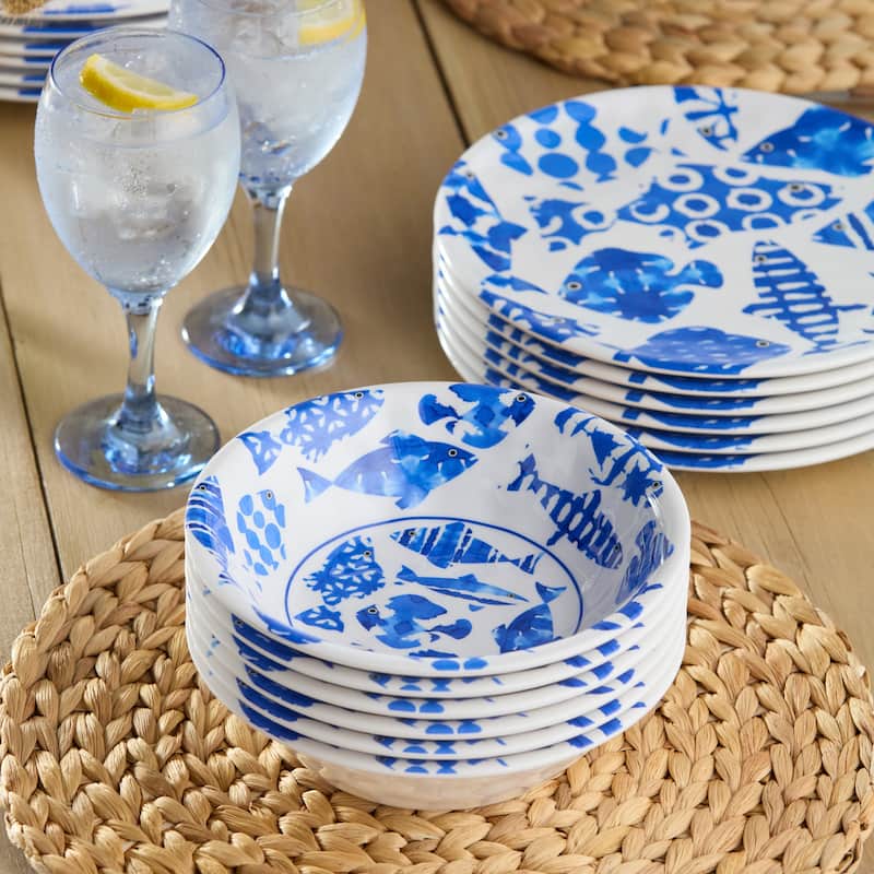 Certified International Fish Tale Melamine 22 oz. All Purpose Bowls, Set of 6 - 7.50"L x 7.50"W x 2.00"H