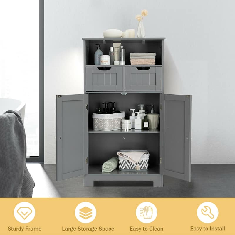 Gymax Bathroom Floor Cabinet Wooden Storage Organizer w/Drawer Doors - See Details