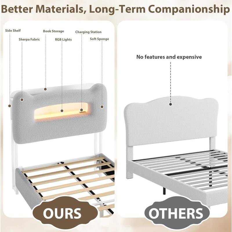 Led Bed Frames, with Storage Headboard and Charging Station