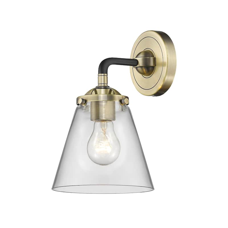 Innovations Lighting Small Cone Single Light 9" Tall Bathroom Sconce - Black Antique Brass / Clear