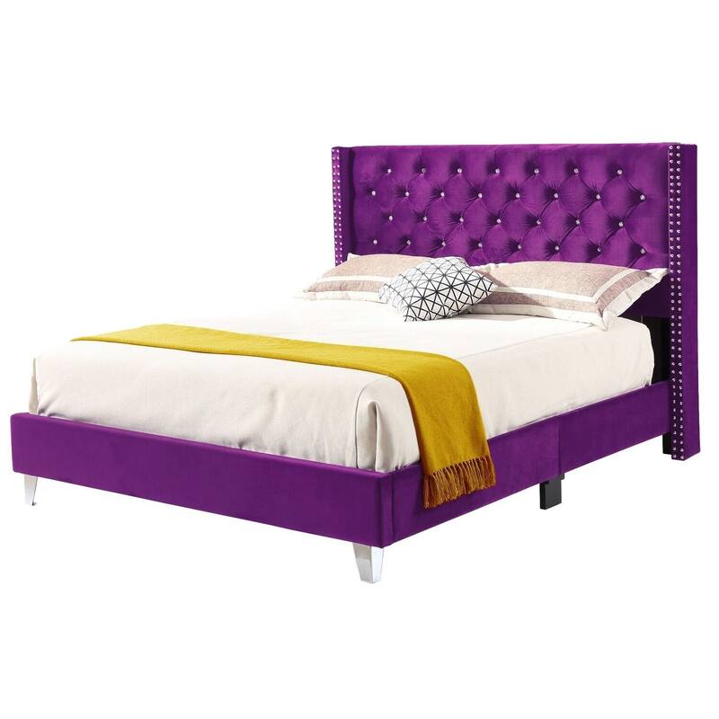 Purple Full Upholstered Bed with Soft Fabric, Durable Frame and Stylish Design for Guest Bedrooms or Cozy Master Spaces